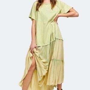 Free People Womens Sun Fade Midi Dress Luna Moth Green Oversized XS Tshirt